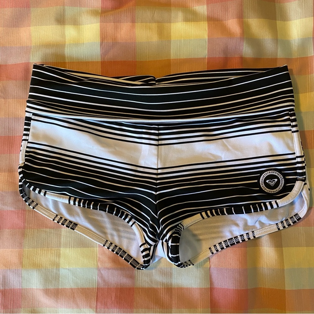 Roxy Black and White Striped Swim Shorts